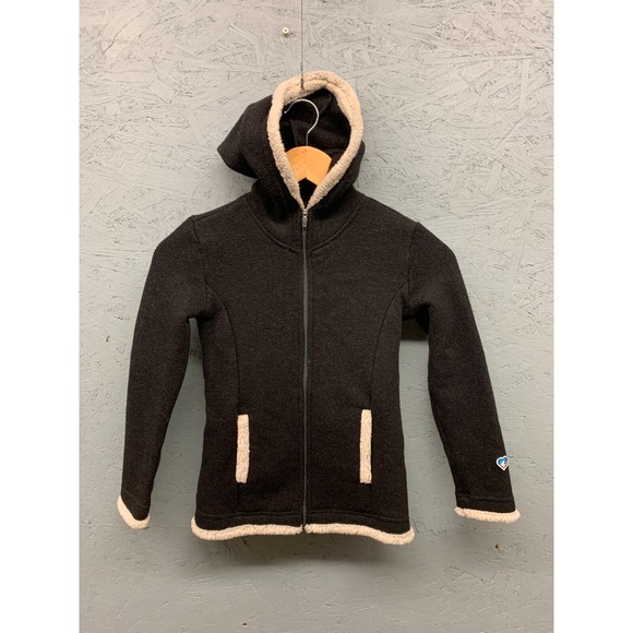 KÜHL Kids Sherpa Lined Fleece Jacket Black Zip Hoodie Girls Size S 7–8 Warm Coat - Picture 1 of 9